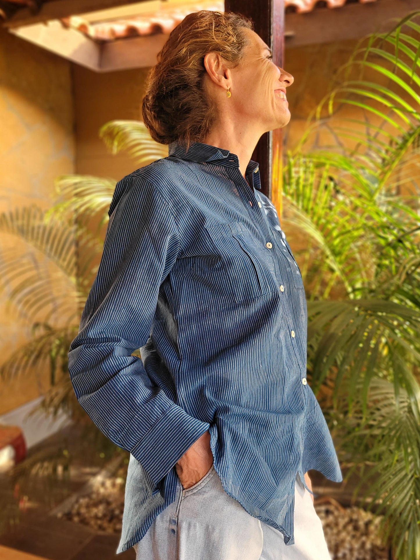 Blue Tallentire Classic Shirt with fine white stripe