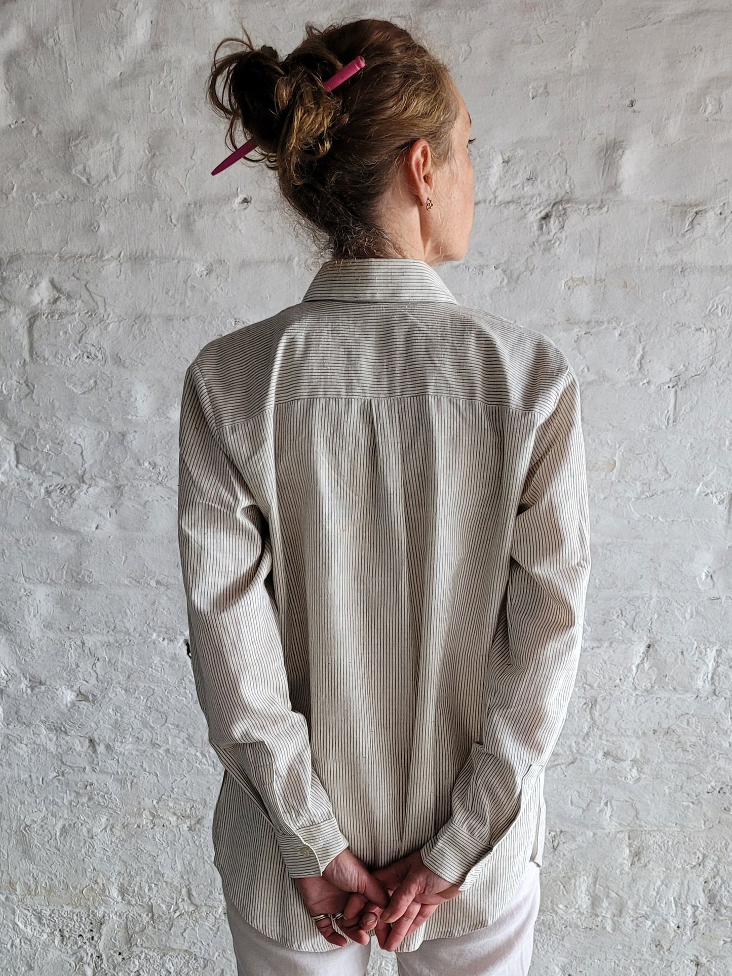 White Tallentire Classic Shirt with fine black stripe