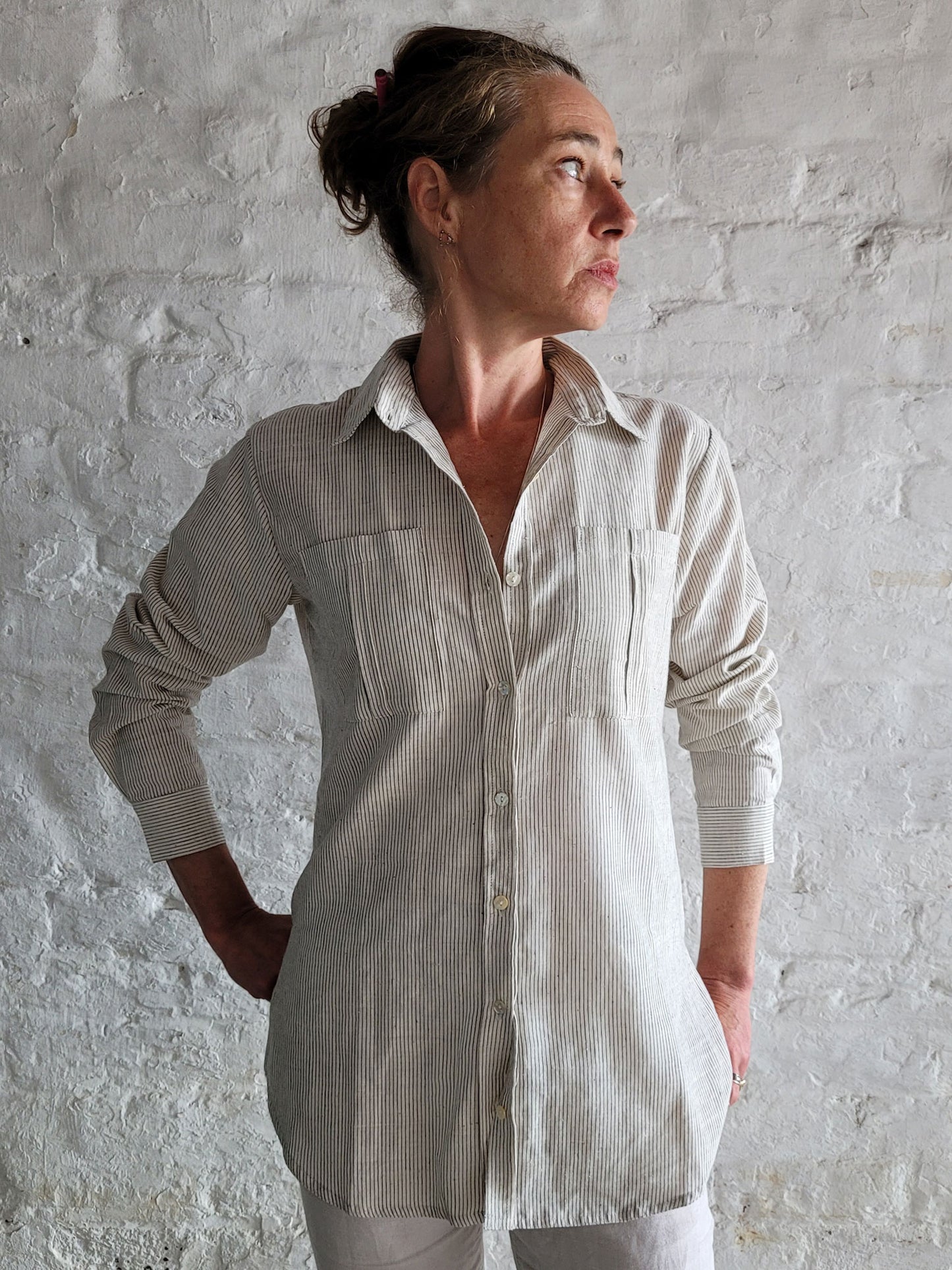 White Tallentire Classic Shirt with fine black stripe
