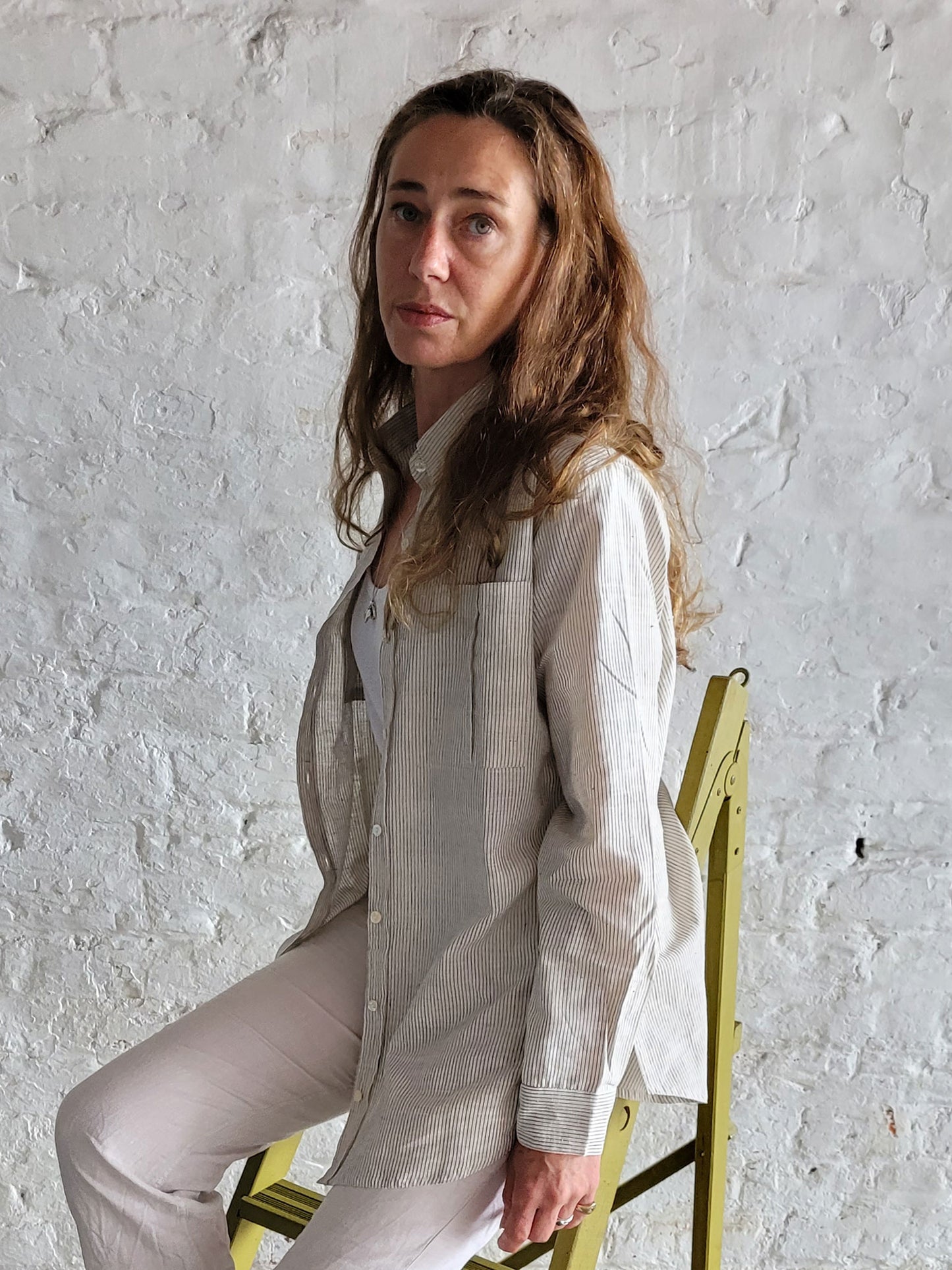 White Tallentire Classic Shirt with fine black stripe