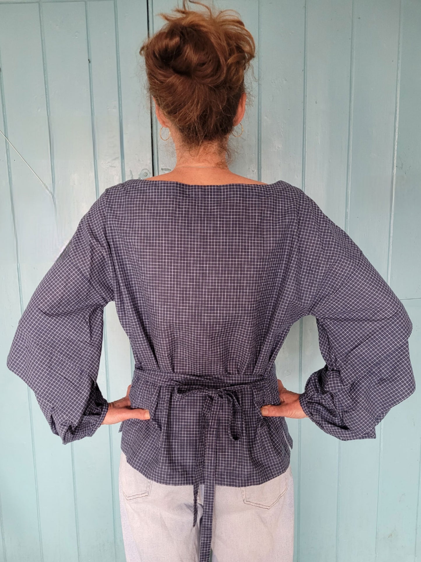 Isabella Top - Blue with fine white check
