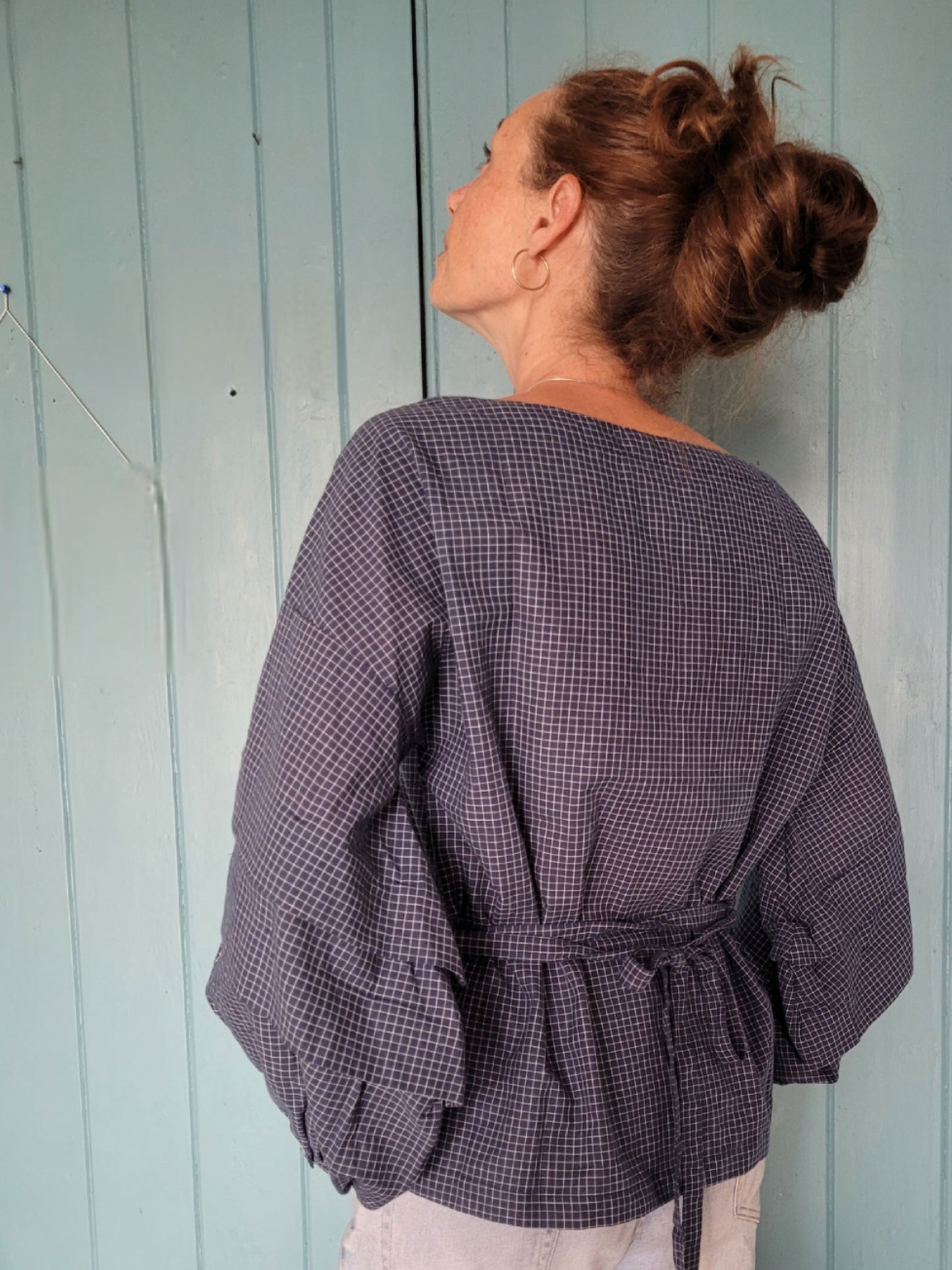 Isabella Top - Blue with fine white check