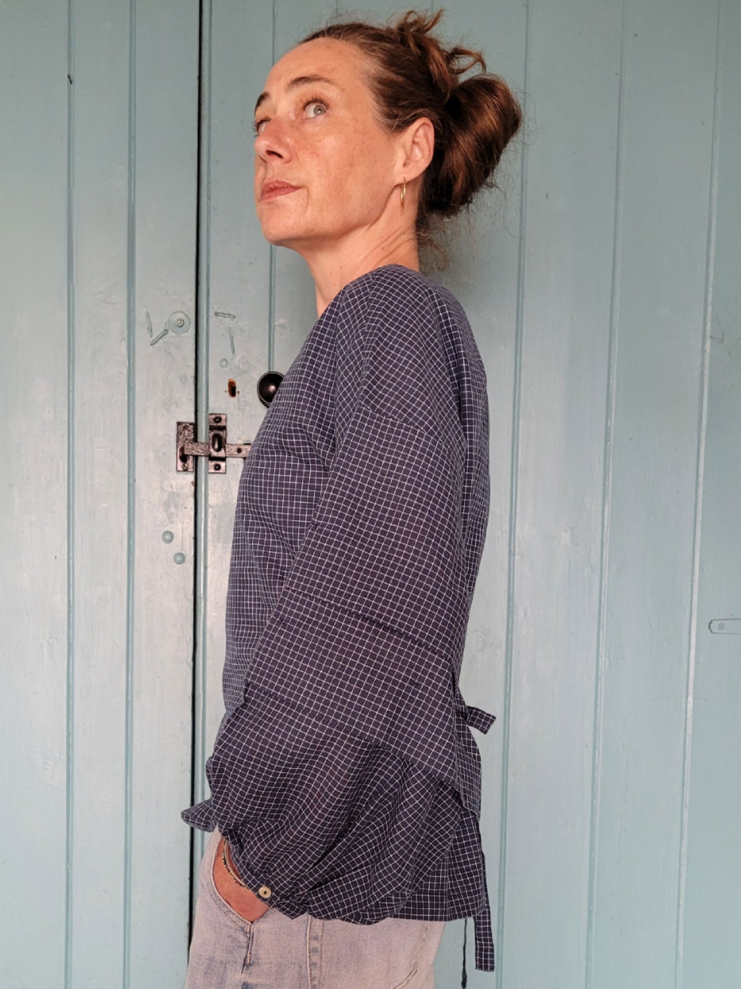 Isabella Top - Blue with fine white check