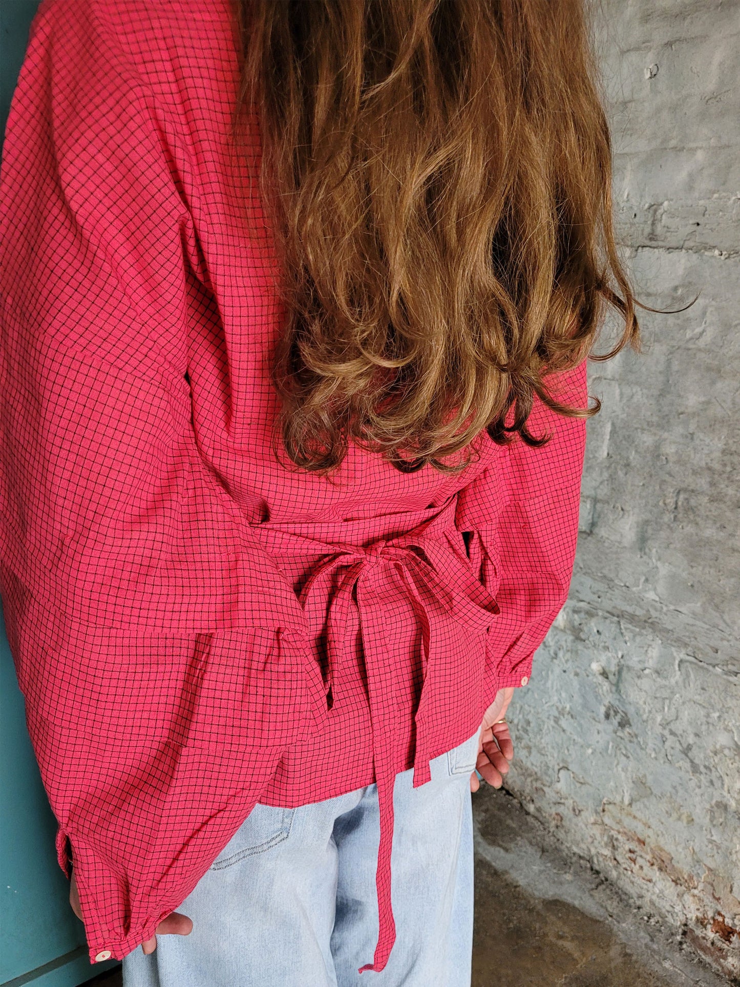 Isabella Top - Pink with fine black check