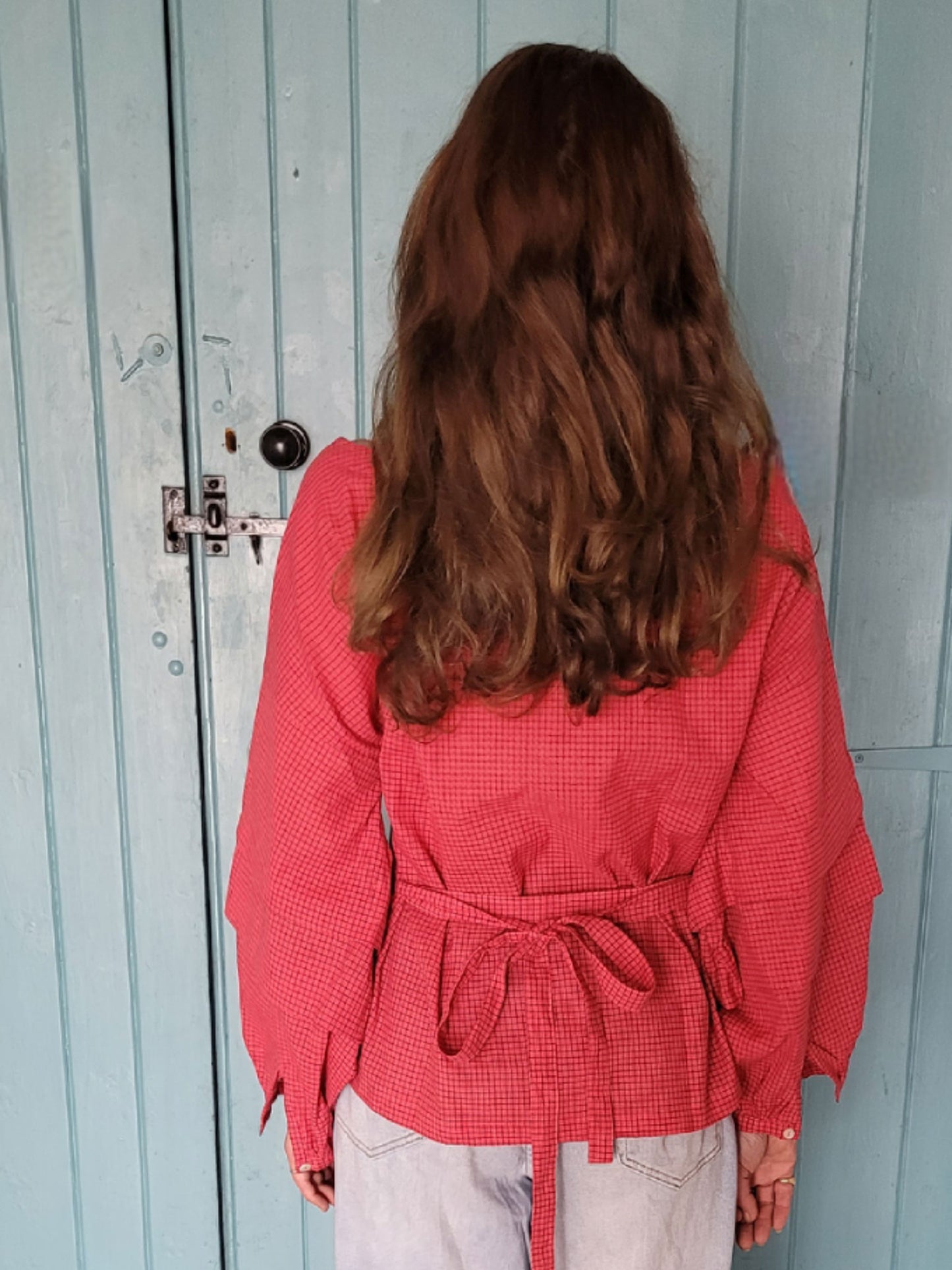 Isabella Top - Pink with fine black check