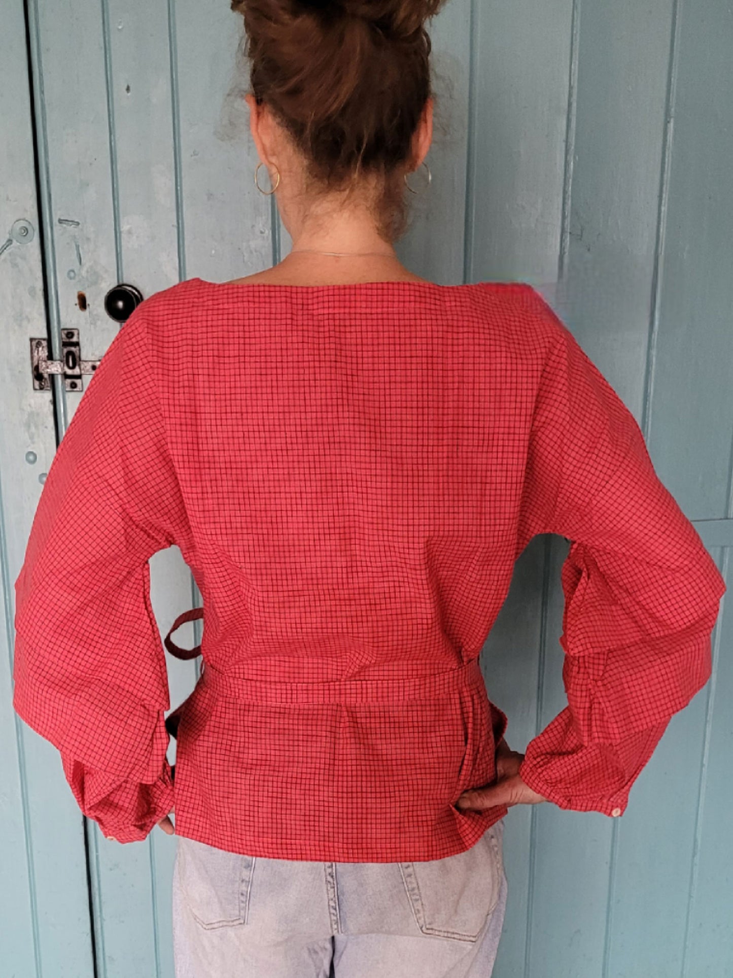Isabella Top - Pink with fine black check