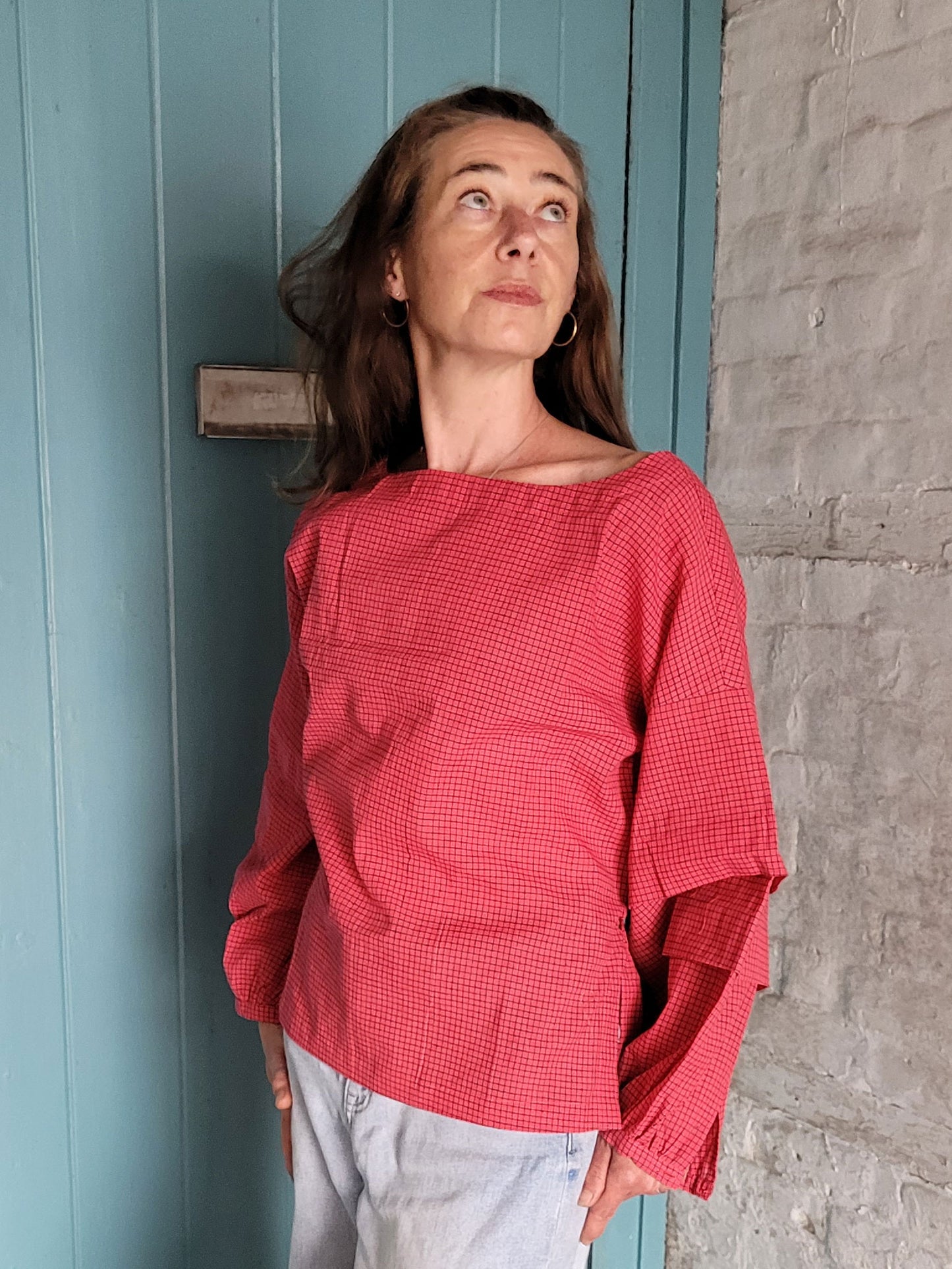 Isabella Top - Pink with fine black check