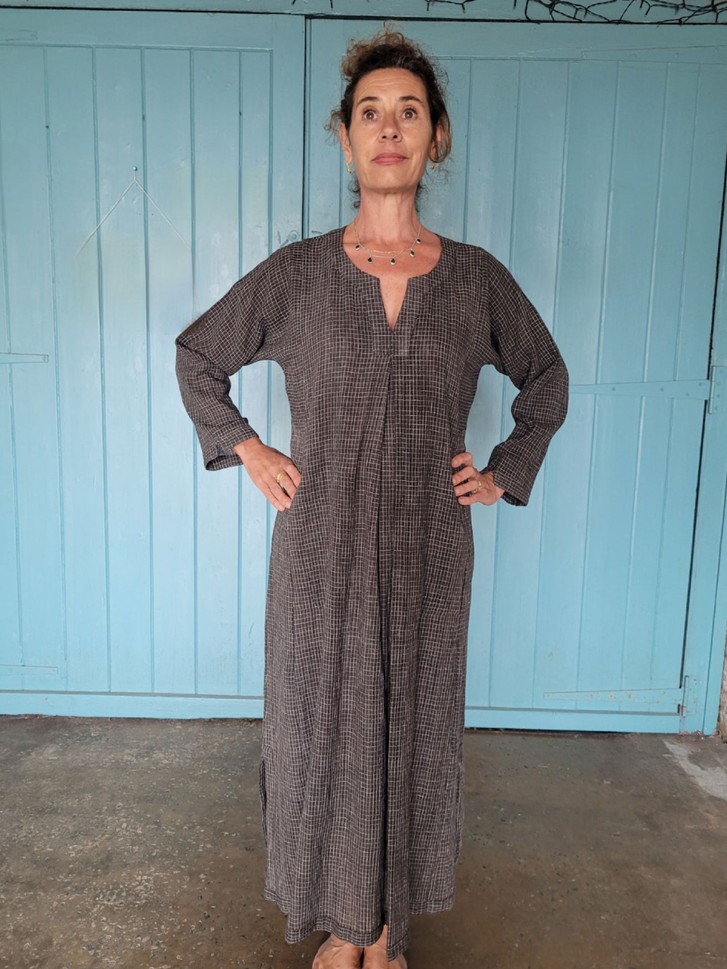 Jo Dress - Charcoal with white check