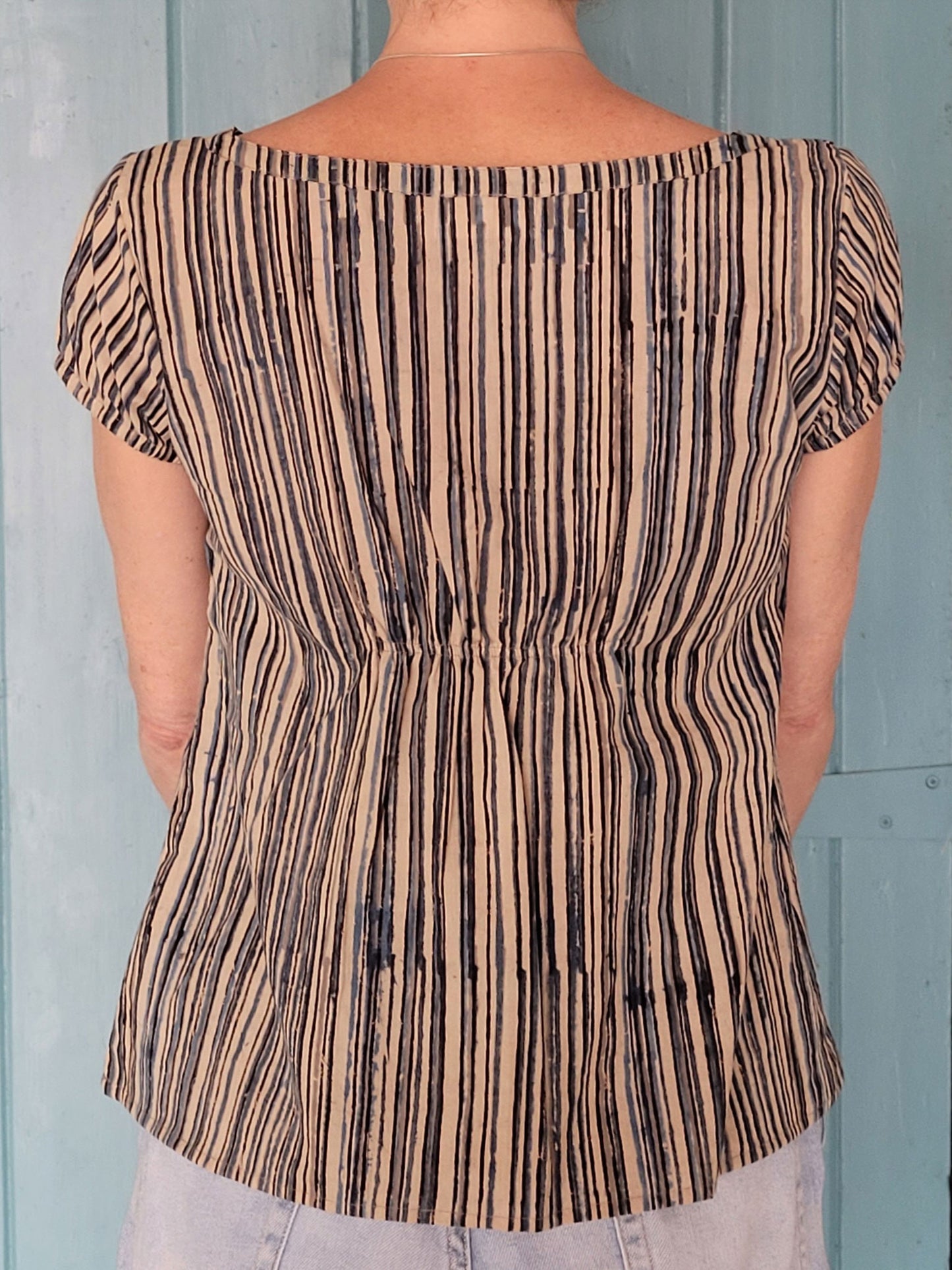 Lottie Top in blue, cream, black