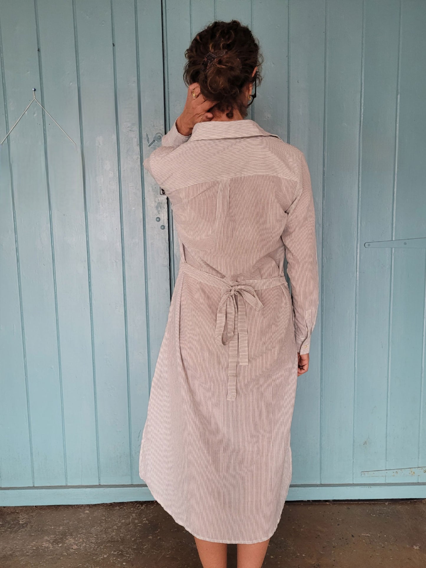 White Tallentire Shirt Dress with a fine black stripe