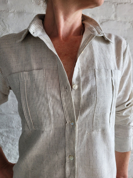 White Tallentire Classic Shirt with fine black stripe