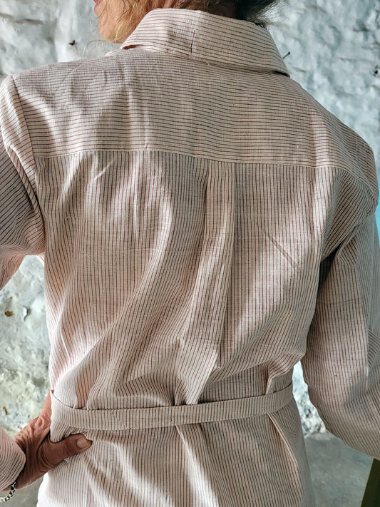 White Tallentire Shirt Dress with a fine red stripe