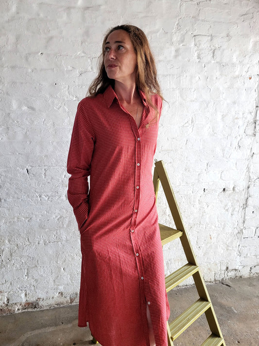 Red Tallentire Shirt Dress with a fine white check